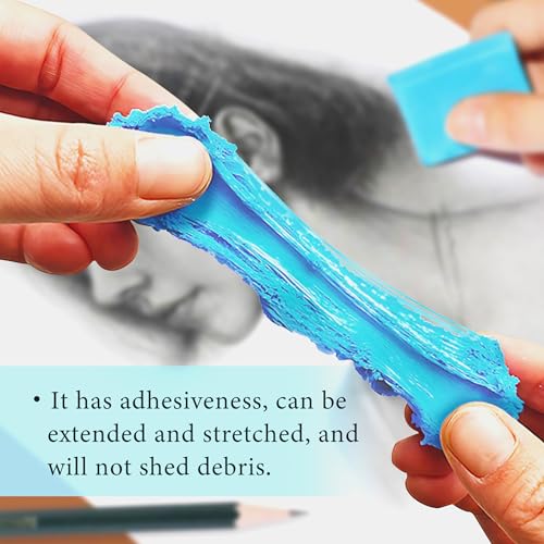 Smilo Kneaded Erasers for Artists, Blue Moldable Putty, 8-Pack | Reusable, Dust-Free and No Smudge, Art Erasers with Storage Case for Charcoal, Graphite, Pencil and Pastel Drawing - color: Blue