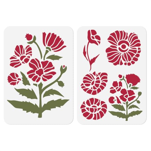 6 Styles Poppy Flower Stencils for Painting, 11.7"x8.3" Reusable Floral Stencil Drawing Templates, DIY Craft Paint Templates for Wall Home Decor Wood Burning Canvas Journal Card - style: Flower