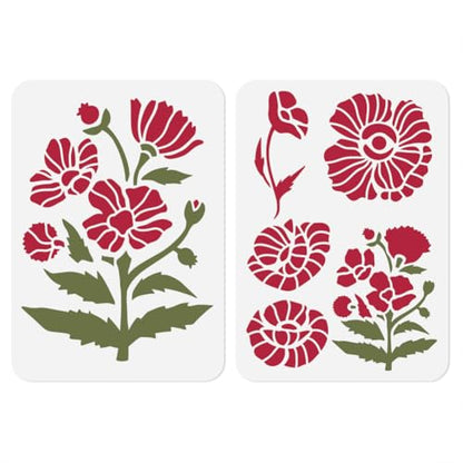 6 Styles Poppy Flower Stencils for Painting, 11.7"x8.3" Reusable Floral Stencil Drawing Templates, DIY Craft Paint Templates for Wall Home Decor Wood Burning Canvas Journal Card - style: Flower
