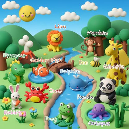 Air Dry Clay Kit, 12 Animals Kingdom Modeling Clay for Kids, DIY Model Magic Clay with Tools&Idea Cards, Soft&Non-Sticky, Safe&Non-Toxic Magic Clays, Creatible Art Crafts Toys Gifts for Boys Girls - color: 12 Packs Animal Kingdom Kit