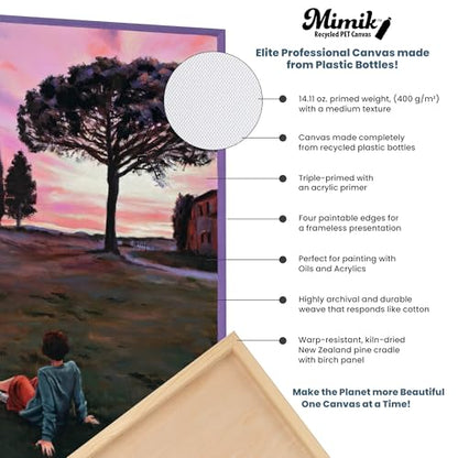 Creative Mark Mimik Recycled PET Cradled Canvas Panel 1-1/2" Depth- 12x16" Pack of 4 - Medium-Textured Painting Board for Eco-Conscious Artists, 14.11 oz Triple-Acrylic-Primed Weight - size: 12x16" Pack of 4