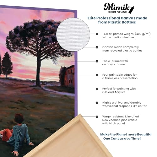 Creative Mark Mimik Recycled PET Cradled Canvas Panel 1-1/2" Depth- 9x12" Pack of 6 - Medium-Textured Painting Board for Eco-Conscious Artists, 14.11 oz Triple-Acrylic-Primed Weight - size: 9x12" Pack of 6