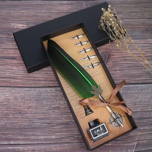 Hapivida Vintage Quill Dip Pen Set – Elegant Calligraphy Calligraphy Pen | Antique Stainless Steel Nib Smooth Writing, Artistic Drawing Pen, Holder & 5 Replacement Tips Quill Pen Feather Pen