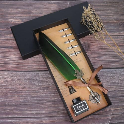 Hapivida Vintage Quill Dip Pen Set – Elegant Calligraphy Calligraphy Pen | Antique Stainless Steel Nib Smooth Writing, Artistic Drawing Pen, Holder & 5 Replacement Tips Quill Pen Feather Pen