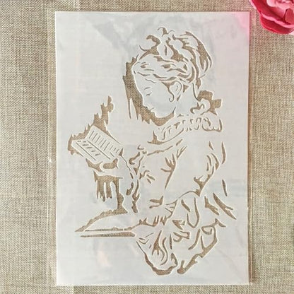 TIAMECH A4 Reusable Vintage Reading Girl Stencil for Painting | Studying Woman Book Layering Template, DIY Wall Art, Wood Furniture, Scrapbook & Crafts (8.3x11.7inch) - style: Vintage Reading Girl