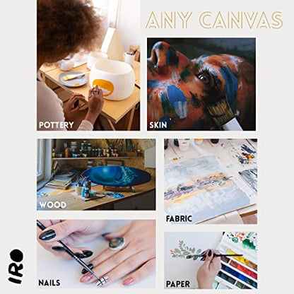 IRO Artist Paint Brush Set of 15 Professional Flat Paint Brushes for Acrylic Painting and Oil Paints. Round Watercolor Paint Brushes and Gouache. Painting Set for Adults Kids. Knife, Sponge, Case