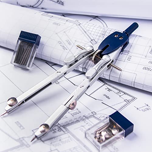 Mr. Pen- Professional Metal Compass Set, 7 pcs | Precision Drafting Compass with Extension Leg, Pencil Holder, Extra Lead & Needles, Geometry Tool for Drawing Circles, Math - style: Compass with Wheel and Lock