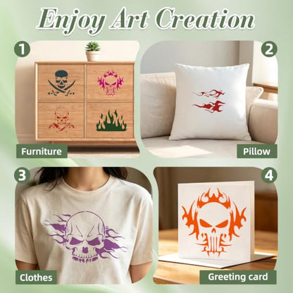 Skull Pirate Flame Stencils for Crafts Reusable 12Pcs Art Painting Stencil - color: Skull 4