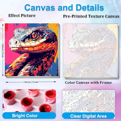 Artunion Framed Paint by Numbers Kit for Adults Beginners & Kids Ages 8-12,Colorful Snake Paint by Number with Frame,Animal Easy Paint by Numbers Kit on Canvas 10 * 10 Inch Without Easel - color: ZXT-386-F