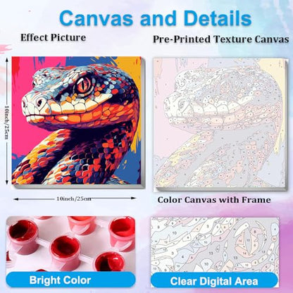 Artunion Framed Paint by Numbers Kit for Adults Beginners & Kids Ages 8-12,Colorful Snake Paint by Number with Frame,Animal Easy Paint by Numbers Kit on Canvas 10 * 10 Inch Without Easel - color: ZXT-386-F