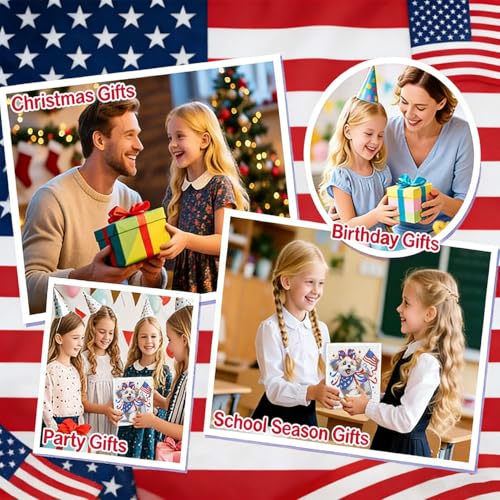 Gemozaic 4th of July Patriotic Dog Diamond Art Kit for Kids 8-12 with Frame, Cute Independence Day Puppy Diamond Art Painting, DIY Animal with American Flag Arts and Crafts Kit, 7 x 7 Inch - color: CC1076
