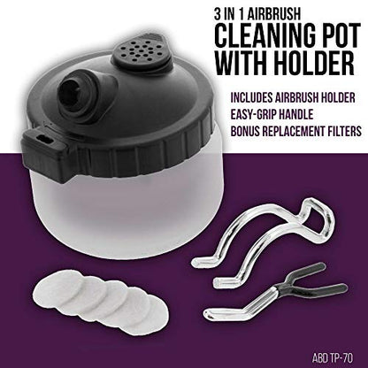 Master Airbrush 13 Piece Airbrush Cleaning Kit, Needles, Brushes, Glass Pot | Glass Cleaning Pot Jar with Holder, 5 pc Cleaning Needles, 5 pc Cleaning Brushes, 1 Wash Needle, & How to Link Card