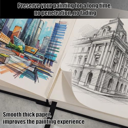 Hardcover Sketchbook 5×7 in, 180 GSM, 80 Sheets/160 Pages, Black | Acid-Free Heavy Paper, Pu Cover, Perforated Pages, Elastic Closure, Back Pocket, for Drawing & Sketching - size: 5×7 Inch (1 Pack)