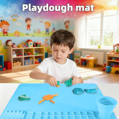 Silicone Painting Mat, 20"X16" Craft Mat,Large Art Mat Clay Mats | Paintbrush Holder, Nonslip Color Dividers Silicone Mats with Built in Cup for Painting, Table, Resin and DIY Blue - color: Blue