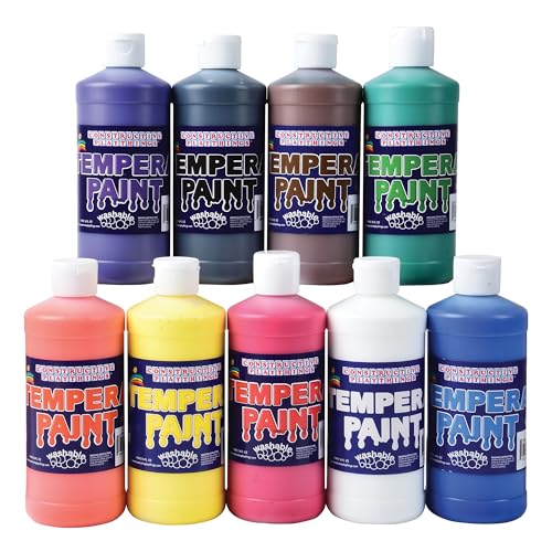 Constructive Playthings Kids 9-Color Tempera Paint Pint Set, Set of 9 Bright Washable Paint Pints for Classrooms and DIY Crafts, Multicolor - color: Multi, size: 16 Fl Oz (Pack of 9)
