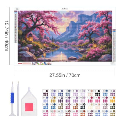 HeeBenor 5D Landscape Large Diamond Painting Kits for Adults, 27.5" X15.7" - color: Cherry Blossom 056