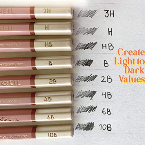 L'oeil Professional Soft Graphite Sketching Pencils Set of 12 (Selected 3H-10B) in Incense Cedar Wood for Pencil Drawing, Sketching, Shading for Beginners & Pros (Pink)