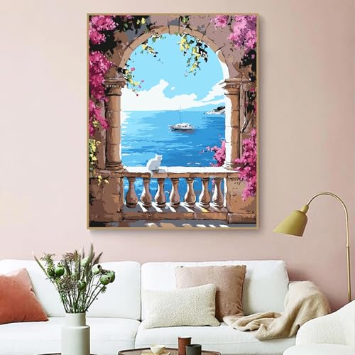 ZRIZQ Landscape Paint by Numbers Kits for Adults Beginner,Scenery,16x20 | Full set with wooden brushes,rolled canvas,rich paints.Calming activity.Beginner friendly.Just open and paint. - color: 16"X20"Rolled Canvas(Frameless)-Landscape 14