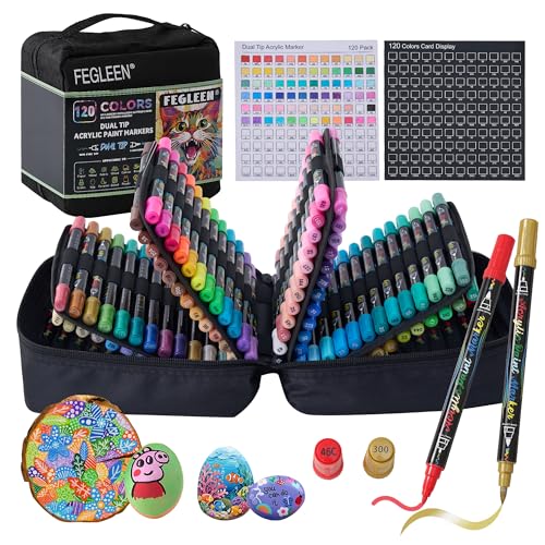 120 Colors Acrylic Paint Markers,Dual Tip Acrylic Marker Set With Fine Tip and Brush Tip Contain Metallic,Glitter,Neon,Morandi,Skin Tone Series for Rock Painting,Egg,Wood,Glass,Fabric,Crafts - color: 120 Colors