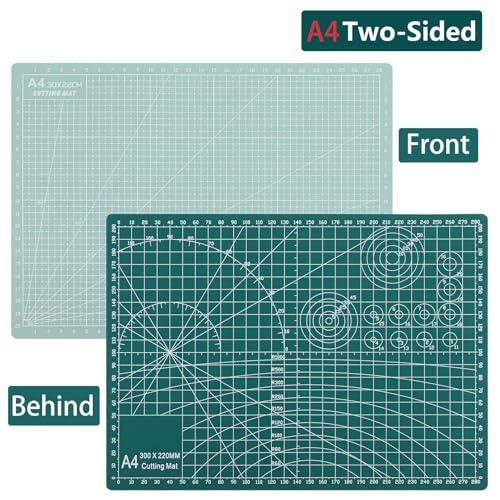 3Pcs Self Healing Cutting Mat with Knife and Quilting Ruler，3 Size Non-Slip Cutting Mat for Crafts Hobby Project， A3/A4/A5，Green