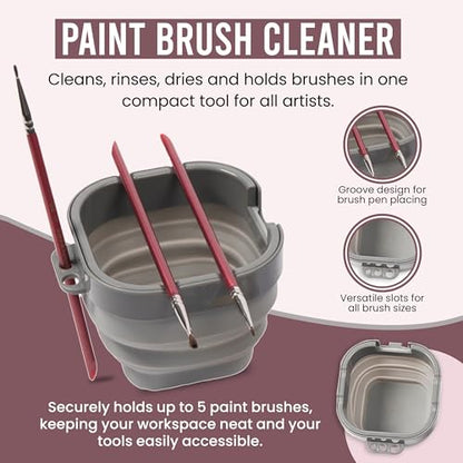 Airtight Watercolor Palette with Lid - Set of 5 Paint Brush Holder Cup with Paint Palette | Acrylic Paint Palette | Paint Brush Cleaner Cup | Painting Accessories | Painting Palette Gifts for Artists - color: Palm Leaf