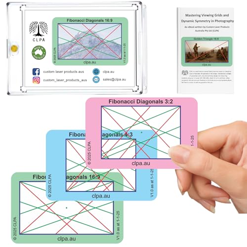 Fibonacci Diagonals Directors Viewfinder Card | Australian Designed and Made; Artist Viewfinder for Drawing and Photography; 3:2, 4:3 and 16:9 - size: Fibonacci Diagonals