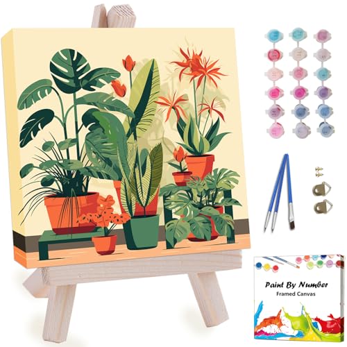Artunion Framed Paint by Numbers Kit for Adults Beginners & Kids Ages 8-12,Green Plant Paint by Number with Frame,Plant Paint by Numbers Kit on Canvas 10 * 10 Inch Without Easel - color: ZXT-330-F