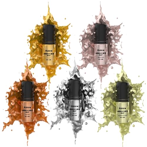 Chrome Airbrush Paint - 5 Colors, Ready-to-Use Alcohol-Based Metallic Airbrush Paint Set for Metal, Plastic Model, DIY Crafts, and Resin Projects - 5 x 30ml Bottles