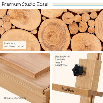 MEEDEN Painting Easel with Storage and Tray: H-Frame Beech Wood Art Easel | Easel Stand for Adults, Artists, Students, Beginners - Adjustable 50"-80" H, Holds Canvas Up to 47 Inches - color: Natural