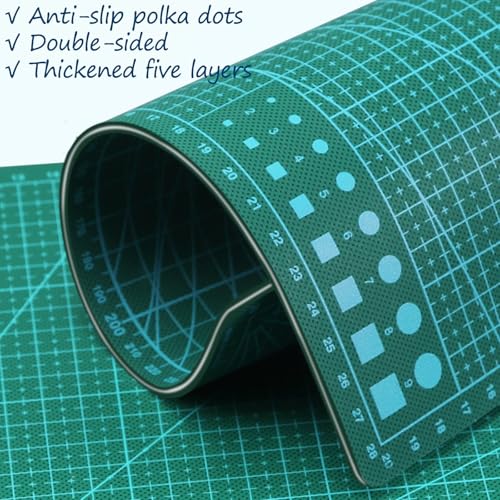 A4 Self Healing Cutting Mat, 12 x 8 in, Green | 5-Ply PVC, Anti-Slip Surface, Rotary Cutter Mat, For Paper Cutting, Sewing, Quilting, Leather Craft, Model Making - size: 11.8"L x 8.7"W