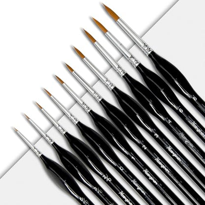 10 Pcs Exquisite Detail Paint Brush Set | Copper Tube, Double-Wire Binding, Birch Wood Triangular Grip for Oil, Watercolour, Acrylic & Digital Art - color: 10pcs Black Pointed Tip Paintbrushes Set