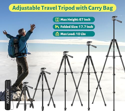 JOILCAN Phone Tripod, 67" Camera Tripod Stand for iPhone iPad - color: Black, size: 67 Inch