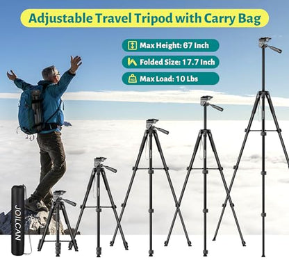 JOILCAN Phone Tripod, 67" Camera Tripod Stand for iPhone iPad - color: Black, size: 67 Inch