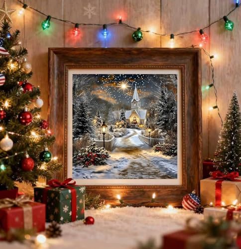 Xylogist Christmas Diamond Art Kits for Adults, Diamond Painting Kit | 5D Diamond Painting Snowy Winter, Christmas Castle DIY Full Drill Gem Art for Adults for Home Wall Decor 14x14Inch - color: Christmas Castle, size: 13.8x13.8in(35x35cm)