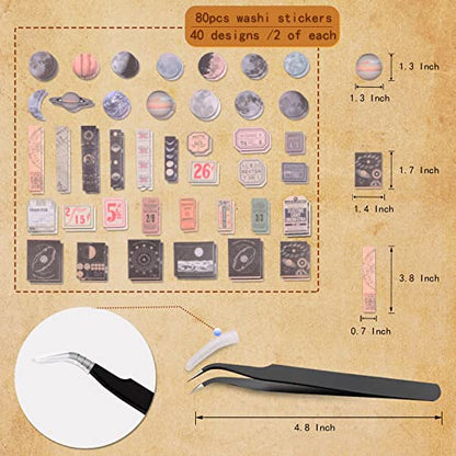 200Pcs Vintage Scrapbook Stickers, Aesthetic Junk Journal Stamping Supplies Kit, Scrapbooking Ephemera Washi Paper for Bullet Journaling Planners Diary Collage (Celestial) - style: Celestial