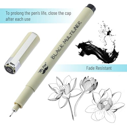 Mr. Pen- Drawing Pens for Artists, 8 Pack, Black Multiliner, Artist pens | Micro Pens for Drawing, Ink Pens for Drawing, Sketch Pens, Micro Pen, Fineliner Pens, Bible Journaling Pens - size: 8 Tip Sizes(0.4 to 3 mm)