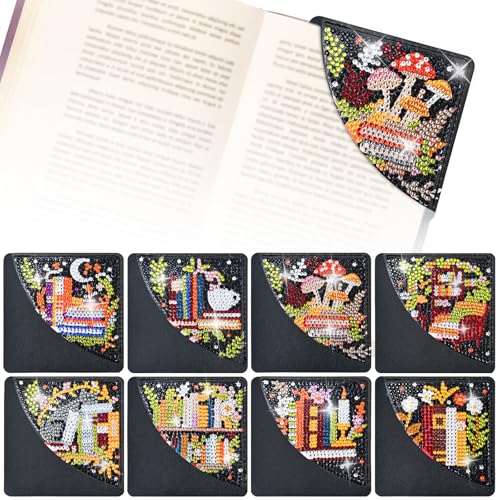 8 Pcs Diamond Painting Bookmark, DIY Corner Book Makers for Adults Book Lovers, Diamond Dot Art Beginners, Small Diamond Art Kits, Paint by Art Crafts Gift for Women Girls (Bookshelf) - color: Bookshelf