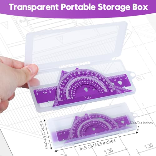 MSDADA Triangle Ruler, Protractor, Square and Ruler Set, 4 Pieces Aluminum Alloy Ruler, Metal Drafting Ruler Kit, Geometric Protractor for Student, School, Home, Office (Purple, 15cm/5.9inch) - color: Purple, size: 15cm