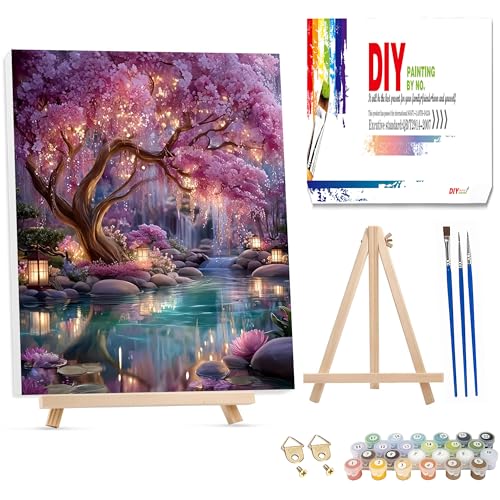 Tree of Life Paint by Number Adult with Frame Wooden Easel,Adult Paint by Numbers Tree of Life,Paint by Numbers Kit for Adults,DIY Acrylic Paint by Numbers for Adults Home Wall Decor 12x16inch - color: Dream Tree, size: 12x16in(Frame)