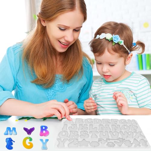 Resin Alphabet Molds with Hole, Uppercase Letters Crafting Molds - color: 1PCS Ocean Alphabet Molds with Hole
