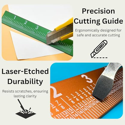 Slope Sight™ 12 Inch 30° Silver Precision Metal Ruler, High-Grade Laser-Engraved Aluminum Ruler for School, Office, Architects, Draftsman, and Engineers (Silver, 12 Inch) - color: Silver