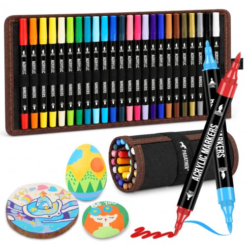 Pagather Acrylic Paint Markers, 24 Colors Dual Tip Fine & Brush Pens Set - color: 24 Colors