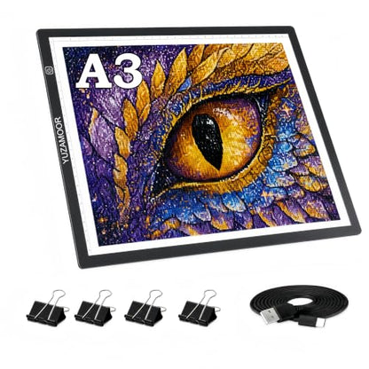 Premium A3 LED Tracing Light Pad for Diamond Art Painting - 3-Level Adjustable Brightness, No Mesh No Dot Technology, Ultra-Thin USB Powered Light Box for Sketching, Weeding Vinyl, Drawing, Design - size: A3 Premium