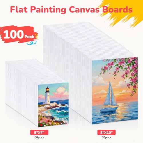 Painting Canvas Boards 100 Pack 5x7, 8x10 Inch, 50 of Each, Canvas Panels - size: 5"x7"+8"x10"- 100pcs