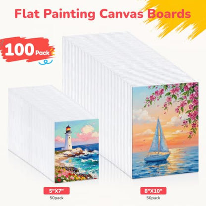 Painting Canvas Boards 100 Pack 5x7, 8x10 Inch, 50 of Each, Canvas Panels - size: 5"x7"+8"x10"- 100pcs