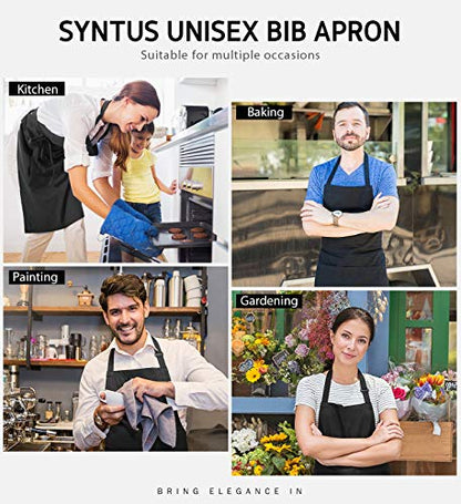 Syntus Apron for Men Women, Adjustable Cooking Kitchen Apron with 2 Pockets | Machine Washable, Firm Stitching, Stain Resistance, Long Tie Straps, 2 Pockets, Versatility, Unisex Use, Gift, BBQ - color: Basic Black, style: 2 Polyester Blend