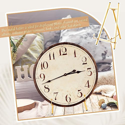 Leinuosen 2 Pcs Metal Easel Stand 16.5" H x 8.7" W x 4.3" D Table Top Easel Stand for Display Tripod Art Picture Mirror Modern Plate Holder for Display Book Photo Wedding Sign (Gold) - color: Gold
