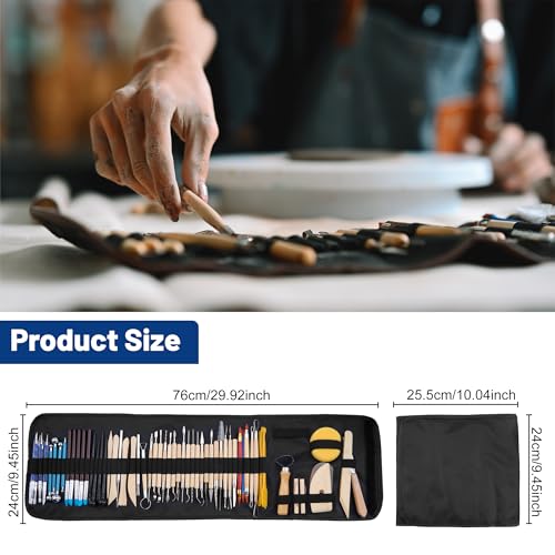 Pottery Clay Sculpting Tools Set, 61 Pcs | Double-sided ergonomic trimming tools with hardened rustproof metal heads and carrying case for beginners and students.