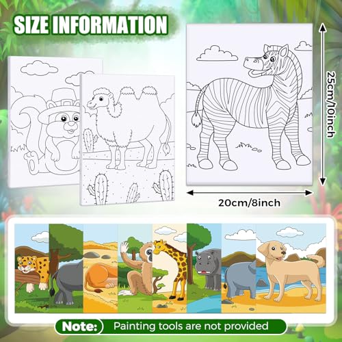 Sherr 20 Pcs Stretched Pre Drawn Canvas Afro Queen Black Art for Painting for Adults Outline Pre Drawn Stretched Cotton Canvas to Paint Party Set, 8 x 10''(Land Animals) - style: Land Animals