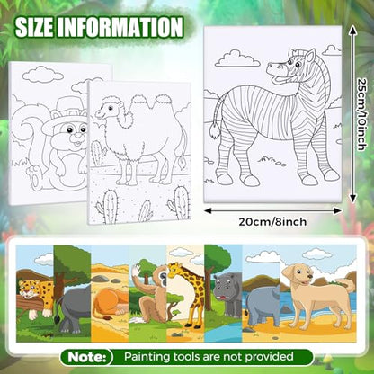 Sherr 20 Pcs Stretched Pre Drawn Canvas Afro Queen Black Art for Painting for Adults Outline Pre Drawn Stretched Cotton Canvas to Paint Party Set, 8 x 10''(Land Animals) - style: Land Animals